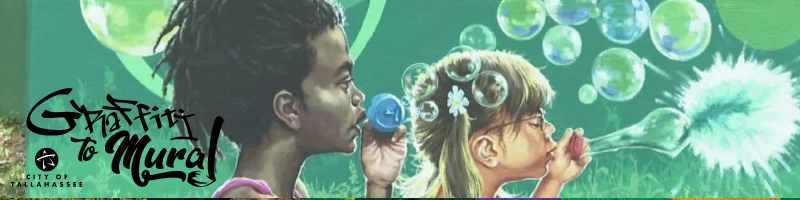 Mural on High Road in Tallahassee of two kids blowing bubles.